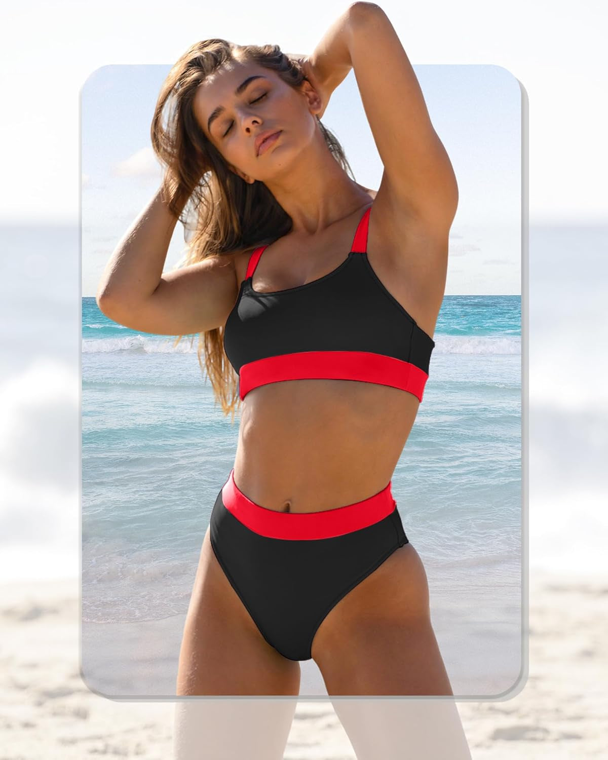 High-Waisted Color Block Bikini Set – Tummy Control 2-Piece Swimsuit