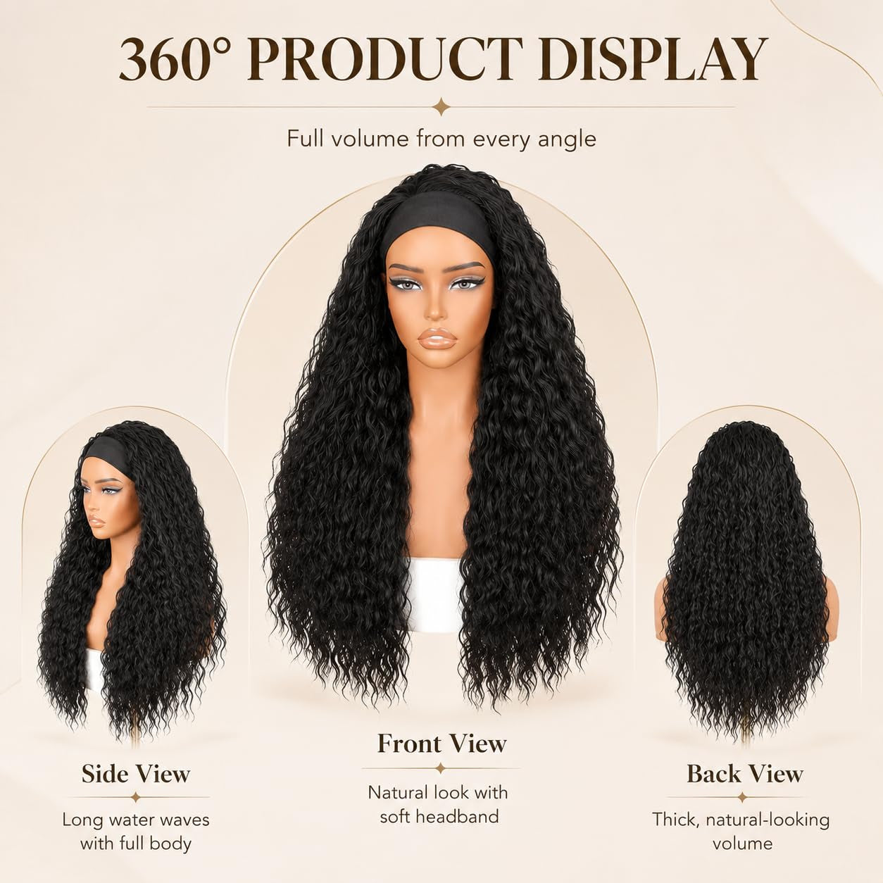 Long Curly Headband Wig – Glueless Synthetic Wig for Everyday Wear