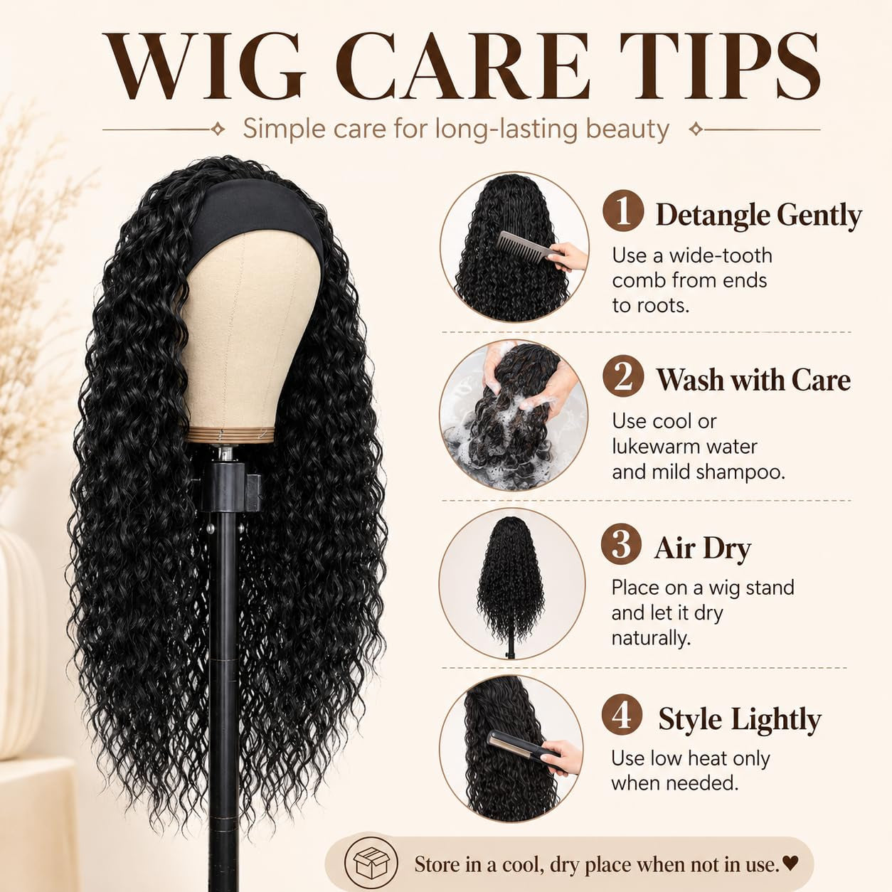 Long Curly Headband Wig – Glueless Synthetic Wig for Everyday Wear