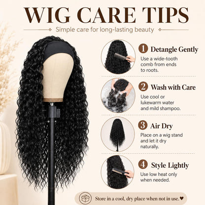 Long Curly Headband Wig – Glueless Synthetic Wig for Everyday Wear