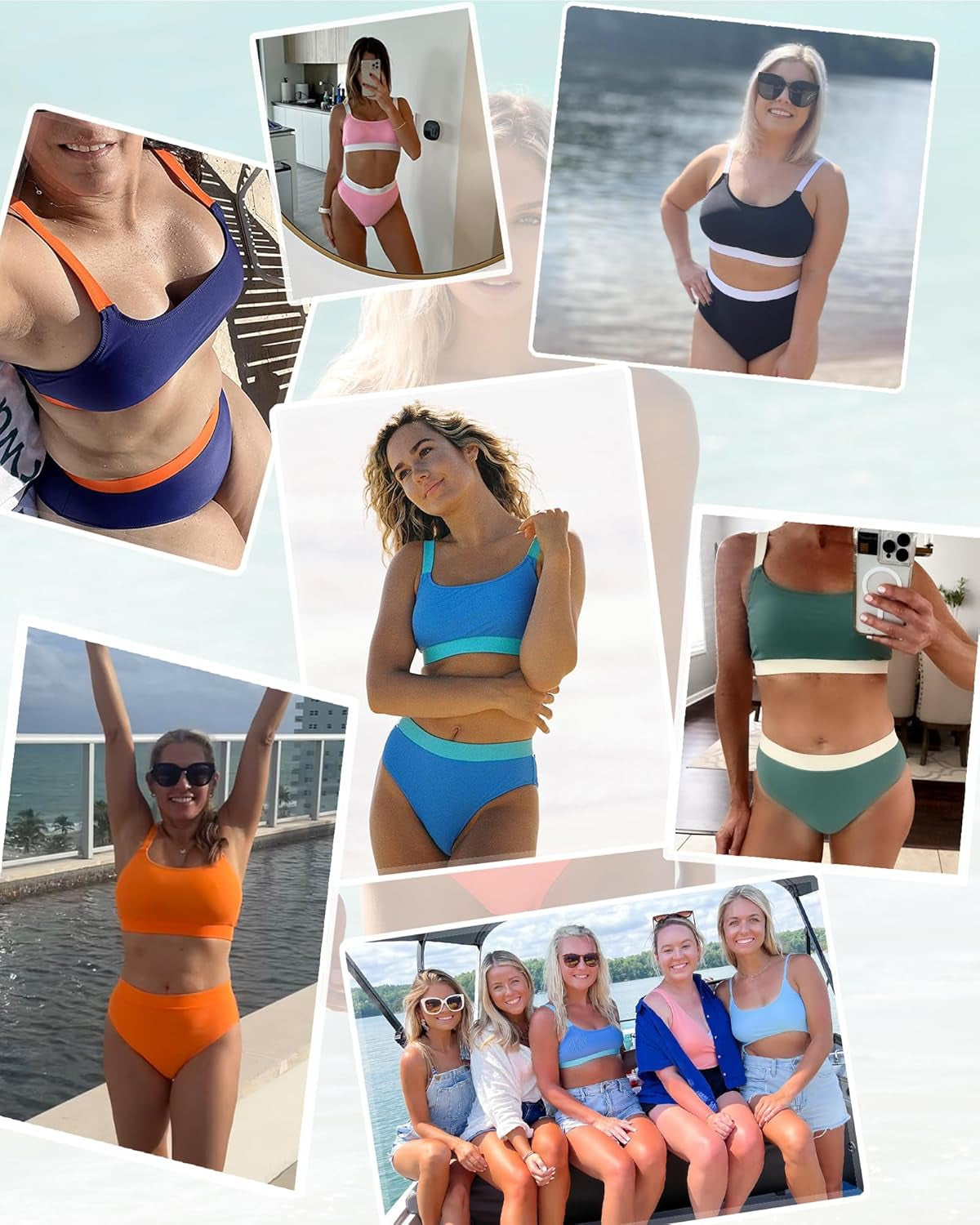 High-Waisted Color Block Bikini Set – Tummy Control 2-Piece Swimsuit