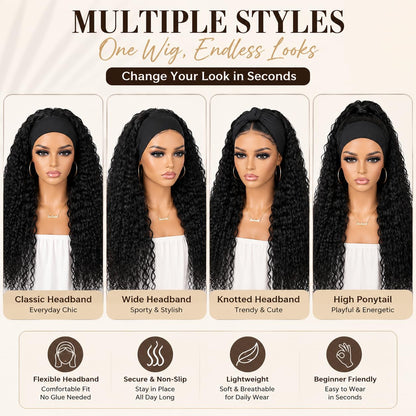 Long Curly Headband Wig – Glueless Synthetic Wig for Everyday Wear