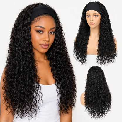 Long Curly Headband Wig – Glueless Synthetic Wig for Everyday Wear