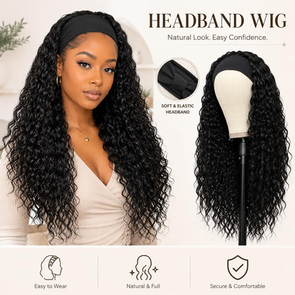 Long Curly Headband Wig – Glueless Synthetic Wig for Everyday Wear