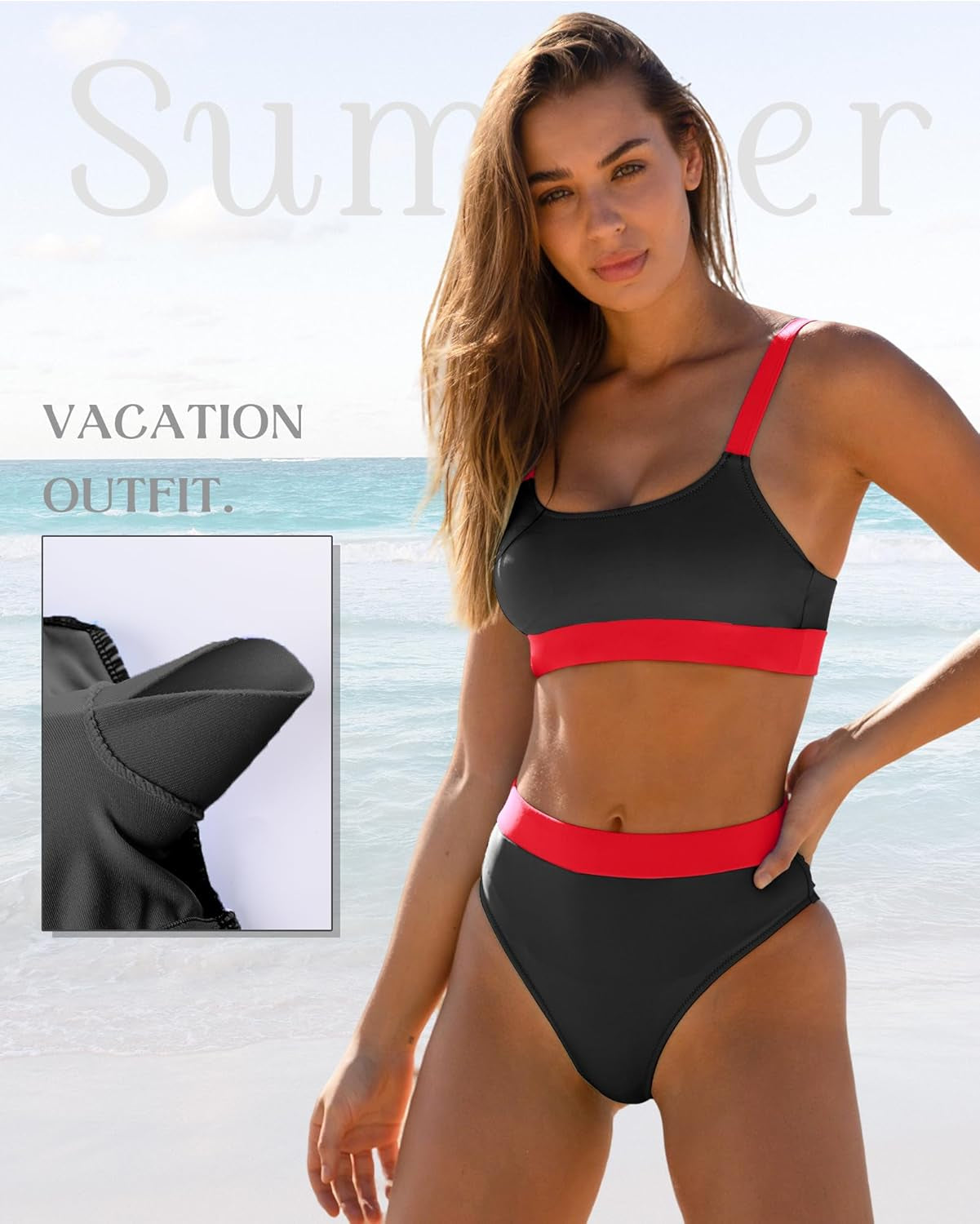 High-Waisted Color Block Bikini Set – Tummy Control 2-Piece Swimsuit